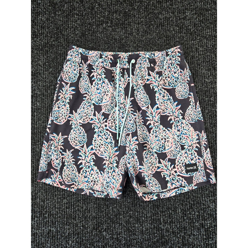 Hurley Mens Pineapple Print Swim Trunks Black Mint Small MBS0011890